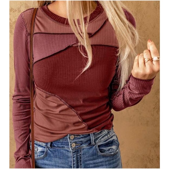 BellanBlue Tops - 055 Fitted Color Block Long Sleeve Top
